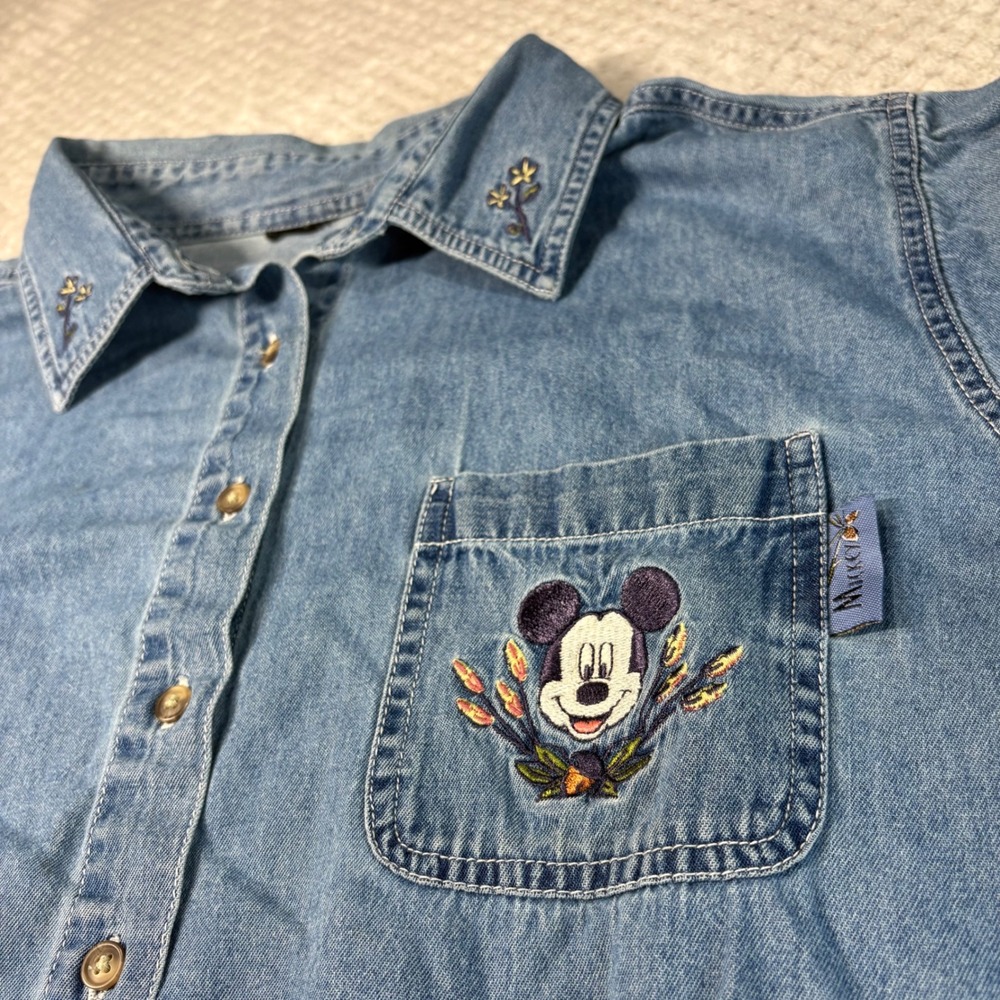 Vintage Mickey Mouse Denim Button Up Long Sleeve Womens Size Xl or 1X